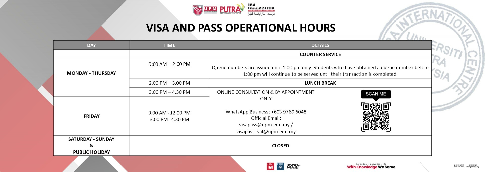 VISA AND PASS OPERATIONAL HOURS